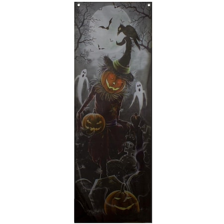 70.75 In. Scary Jack-o-lantern In Graveyard Halloween Door Decoration